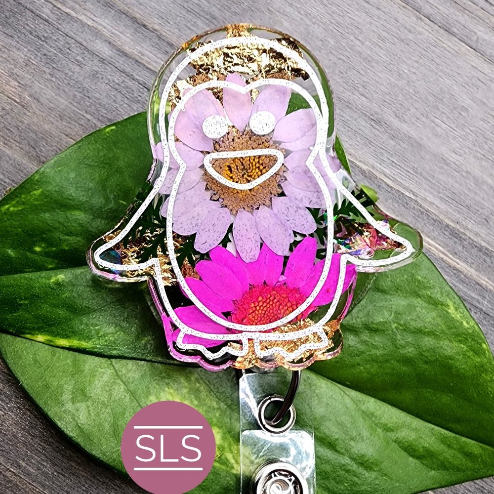 Penguin Floral Badge Reel-NICU Nurse-Cartoon Badge Reel-Animal Badge Reel